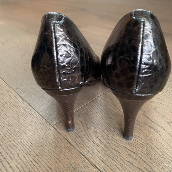 Cole Haan Margo Bronze Croc Peep Toe Heels - Picture 5 of 8